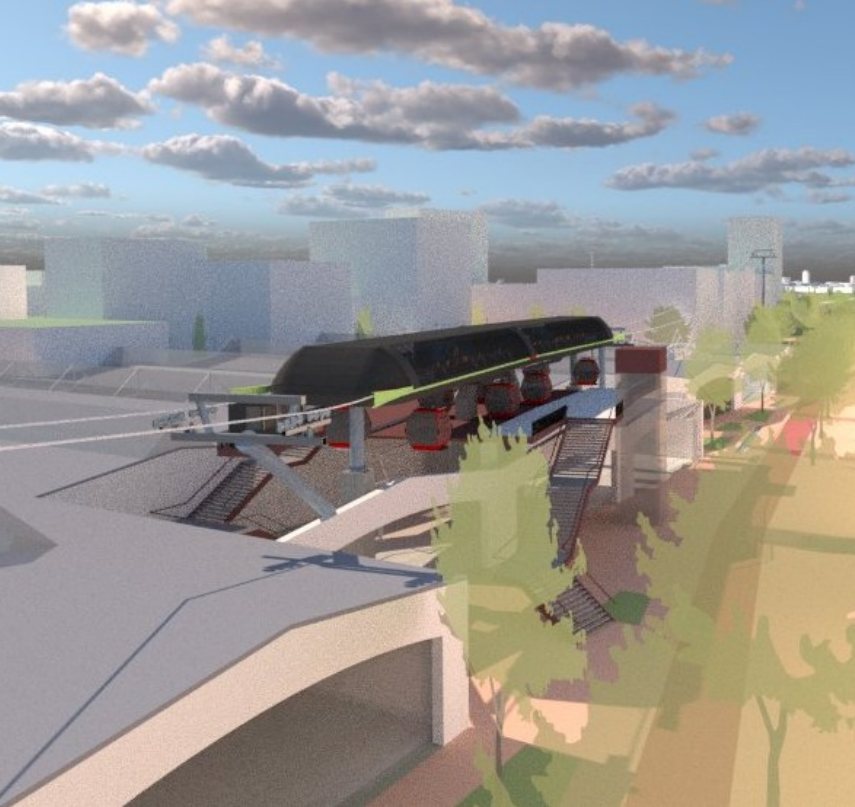 Visualizzazione di una stazione della funivia urbana di Duisburg